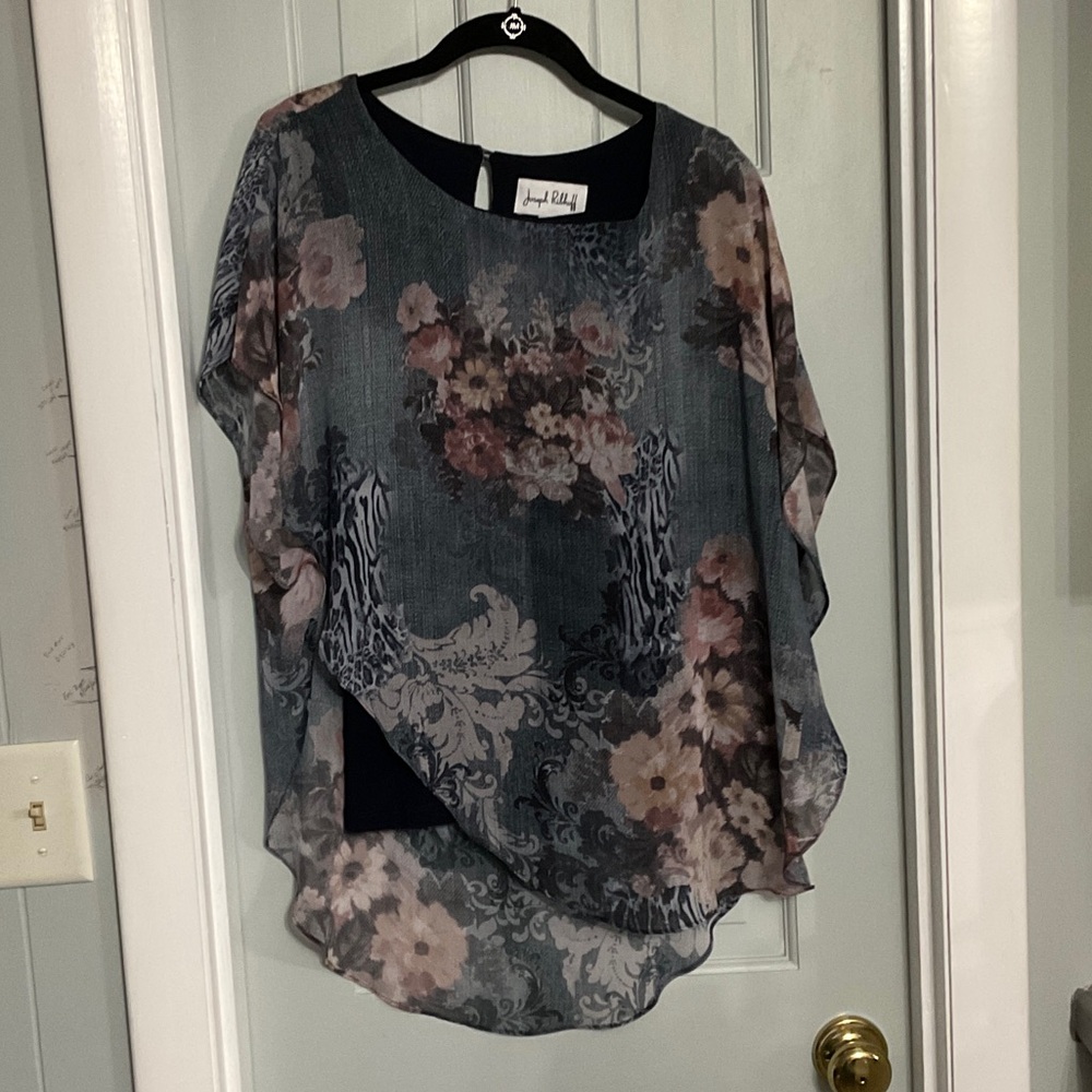 Joseph Ribkoff Floral Blouse - Black and Pink